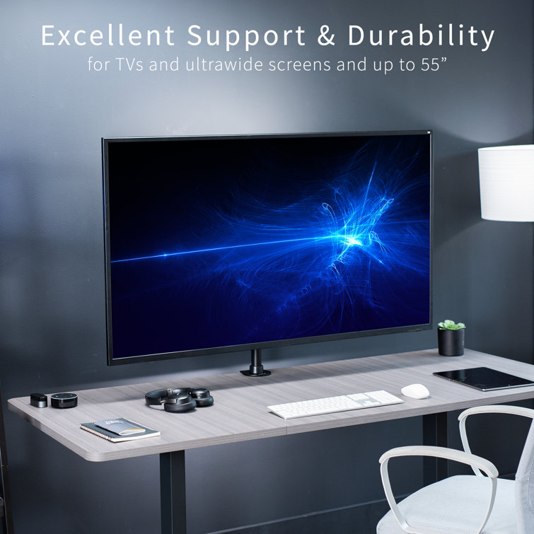 Black Adjustable Steel Full Motion TV Desk Mount with Riser
