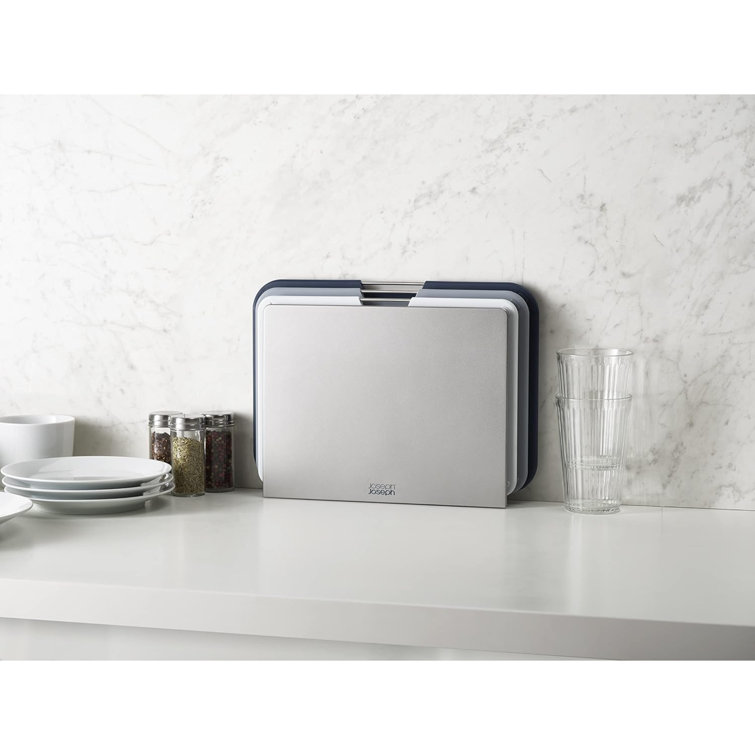Large Gray Plastic 3-Piece Cutting Board Set with Stand