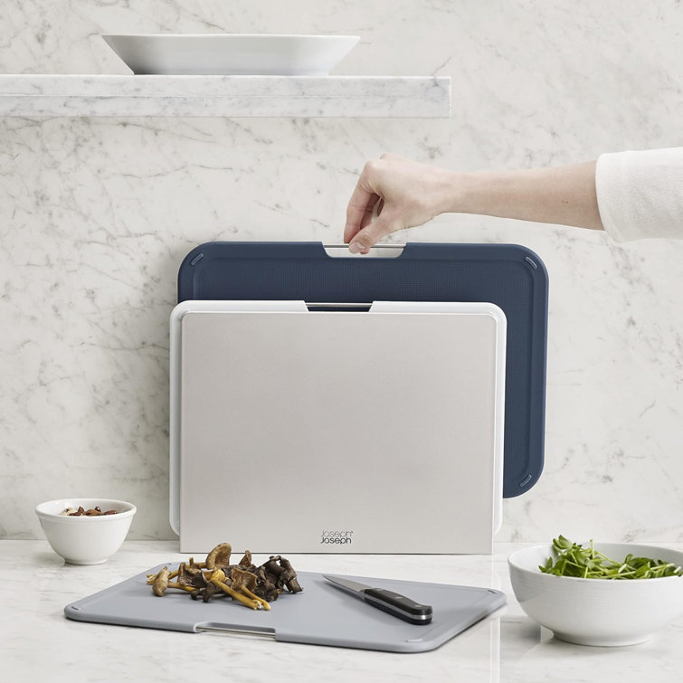 Large Gray Plastic 3-Piece Cutting Board Set with Stand