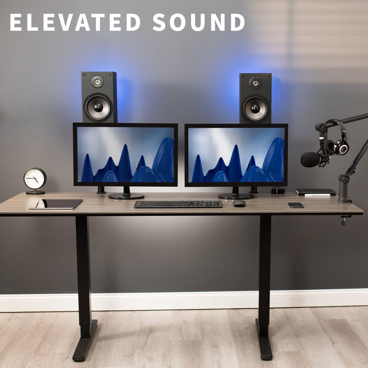 Black Adjustable Steel Clamp-on Desk Speaker Stands, 2 Pack