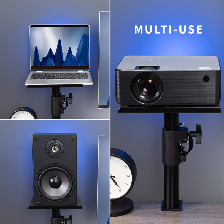 Black Adjustable Steel Clamp-on Desk Speaker Stands, 2 Pack