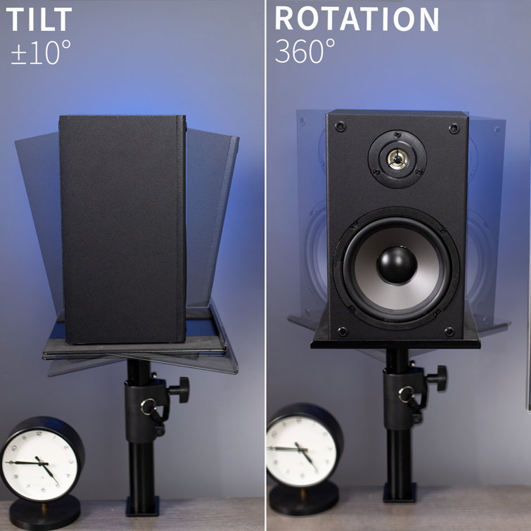 Black Adjustable Steel Clamp-on Desk Speaker Stands, 2 Pack