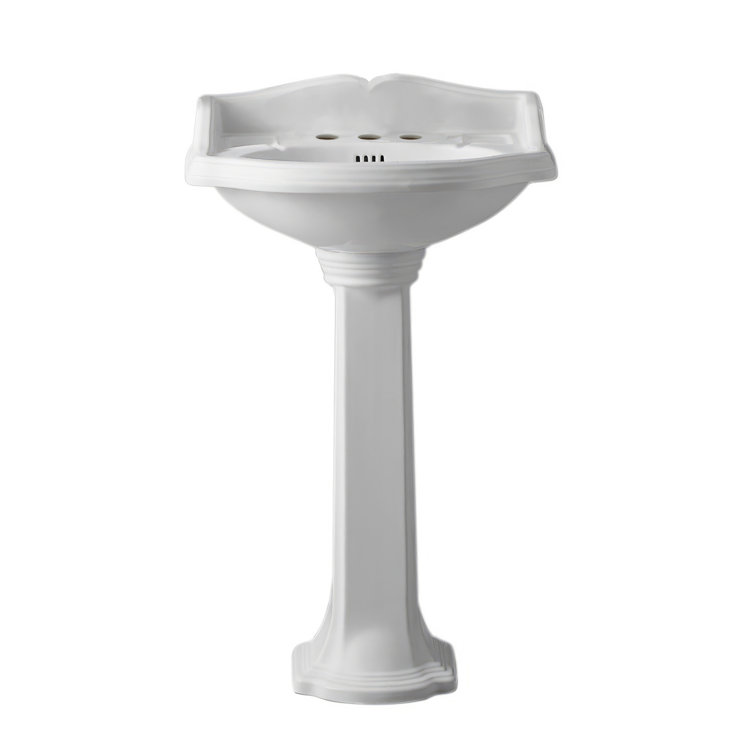White Ceramic Pedestal Sink with Integrated Oval Bowl