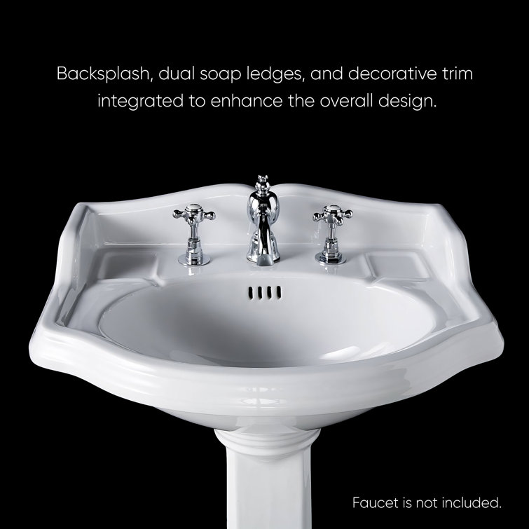 White Ceramic Pedestal Sink with Integrated Oval Bowl