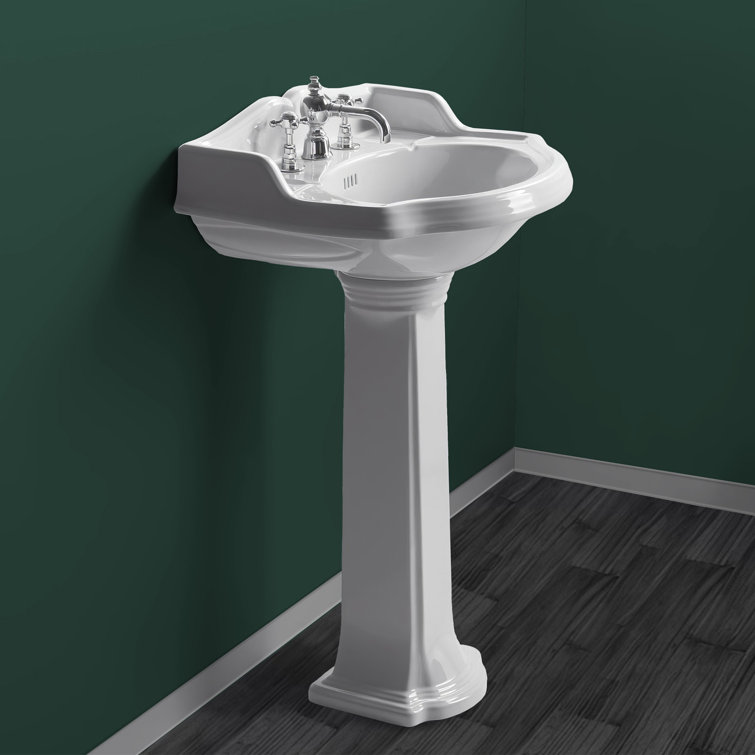 White Ceramic Pedestal Sink with Integrated Oval Bowl