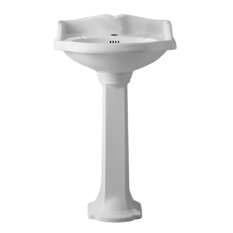 White Ceramic Traditional Pedestal Sink with Oval Bowl
