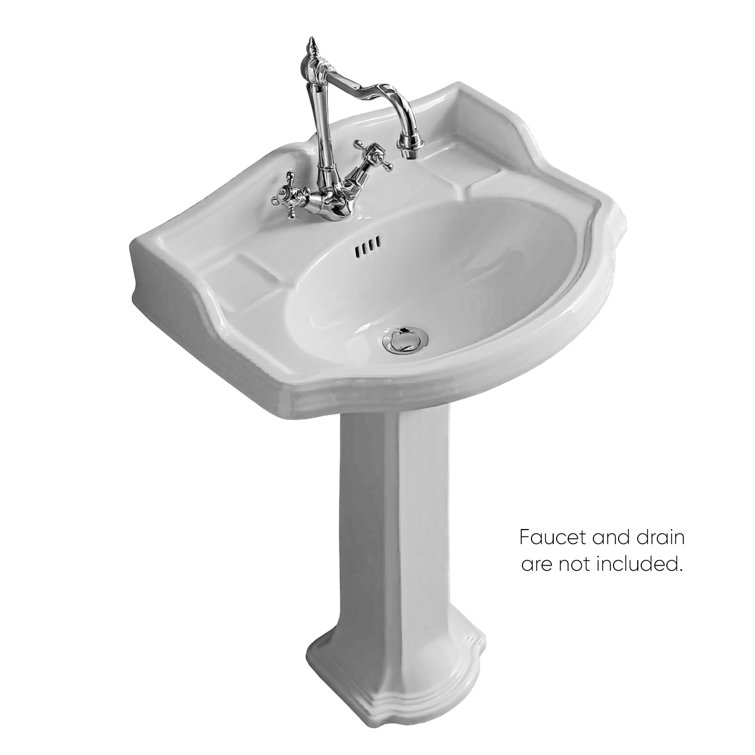 White Ceramic Traditional Pedestal Sink with Oval Bowl