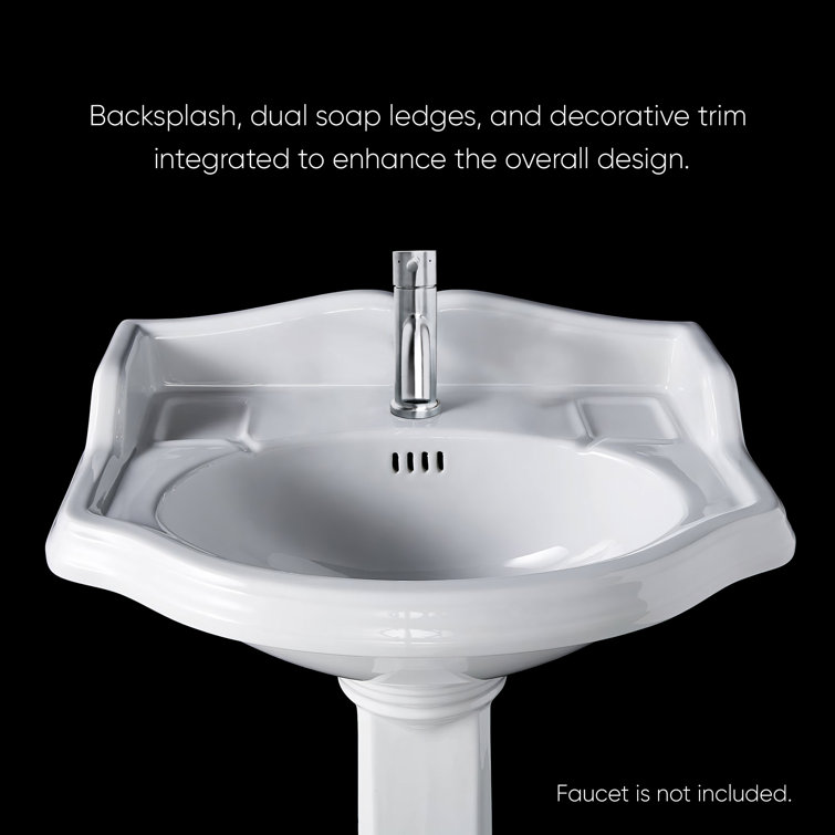 White Ceramic Traditional Pedestal Sink with Oval Bowl