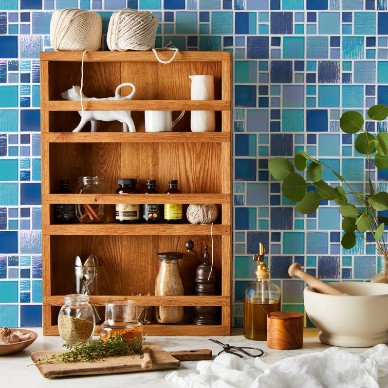 Aqua Blue Iridescent Glass Mosaic Wall Tile