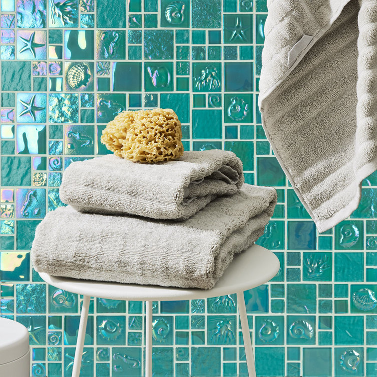 Caribbean Spring Teal Iridescent Glass Mosaic Wall Tile