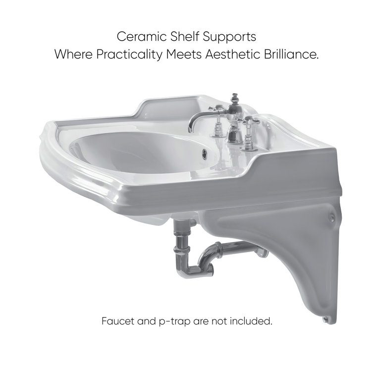 Large White Ceramic Wall-Mount Basin with Oval Bowl
