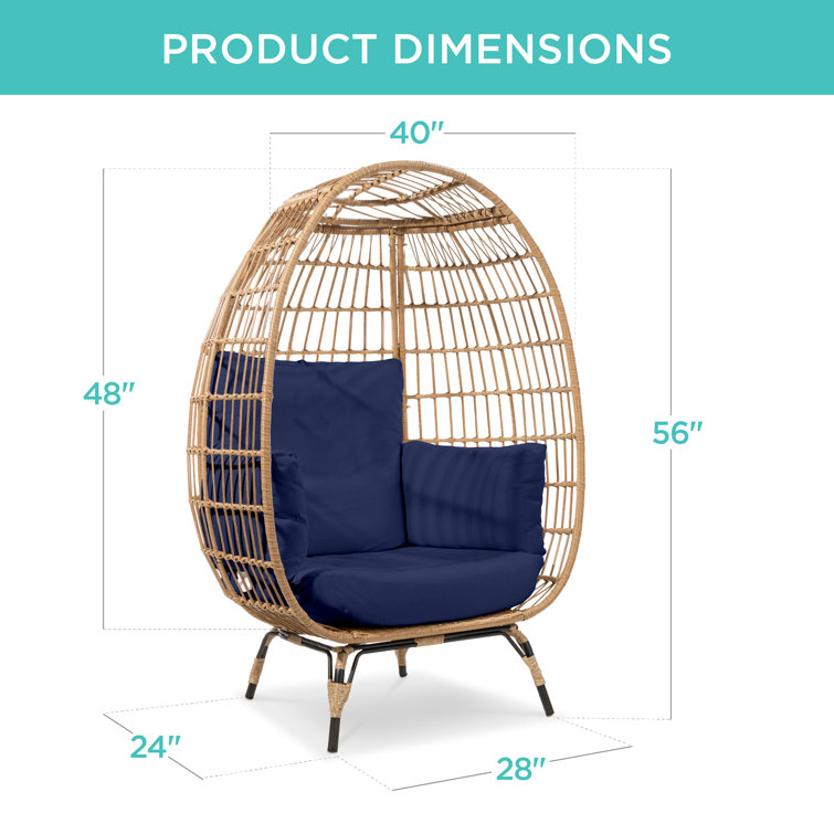 Beige Wicker Egg Chair with Navy Cushions