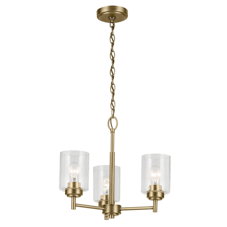 Natural Brass Mini Chandelier with Clear Seeded Glass