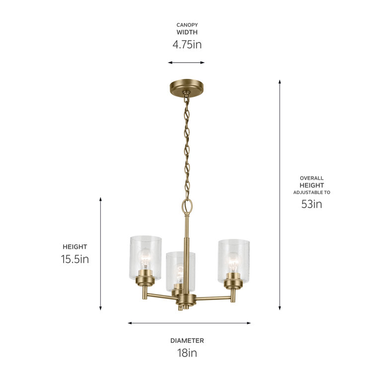 Natural Brass Mini Chandelier with Clear Seeded Glass
