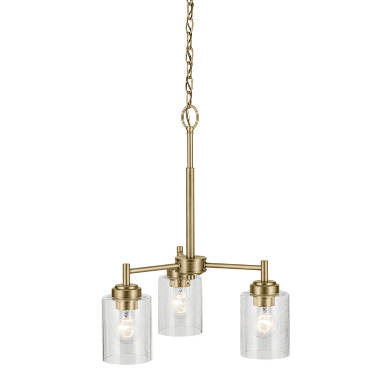 Natural Brass Mini Chandelier with Clear Seeded Glass