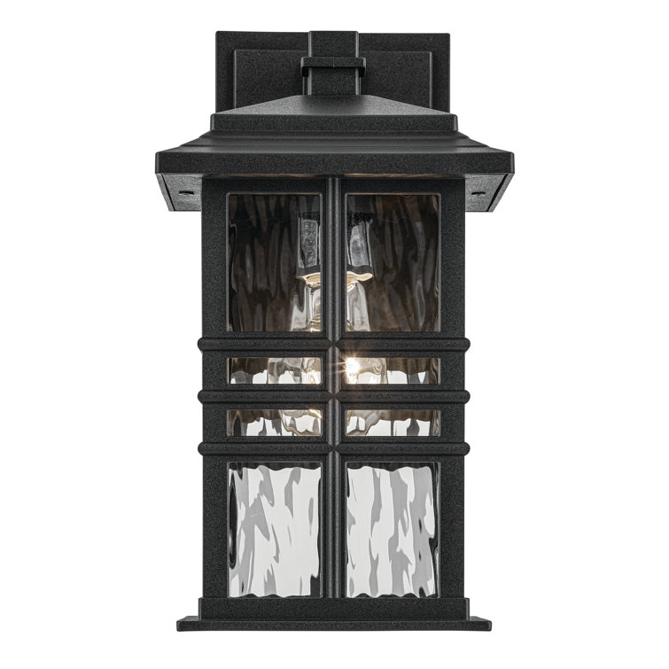 Textured Black and Clear Hammered Glass Outdoor Wall Light