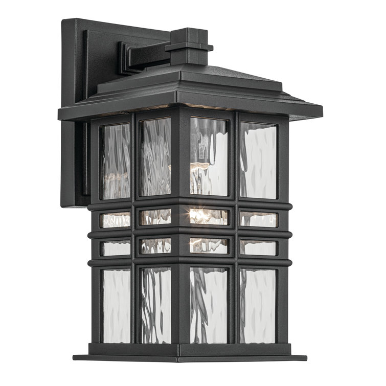 Textured Black and Clear Hammered Glass Outdoor Wall Light