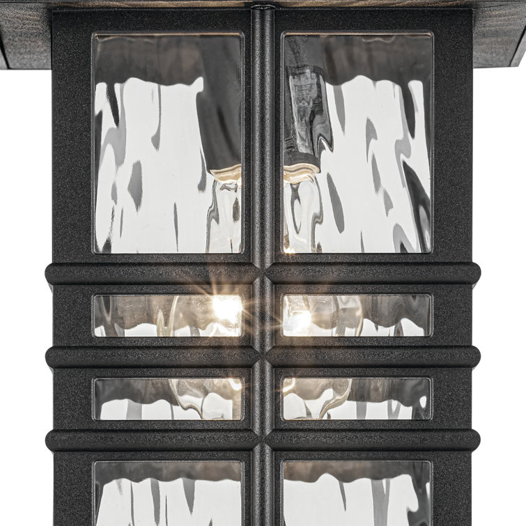 Textured Black and Clear Hammered Glass Outdoor Wall Light