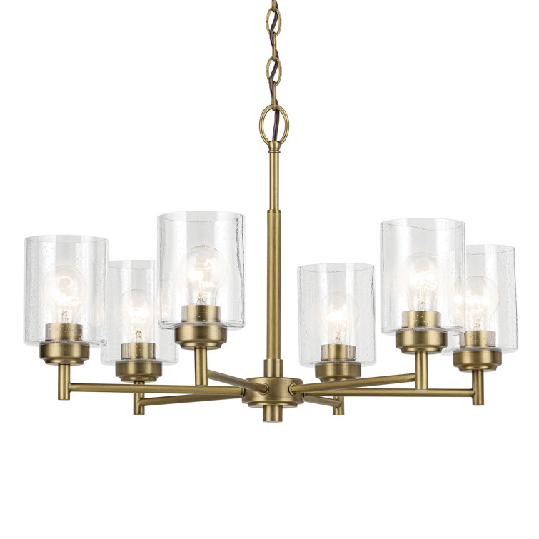 Winslow Natural Brass 6-Light Chandelier with Clear Seeded Glass