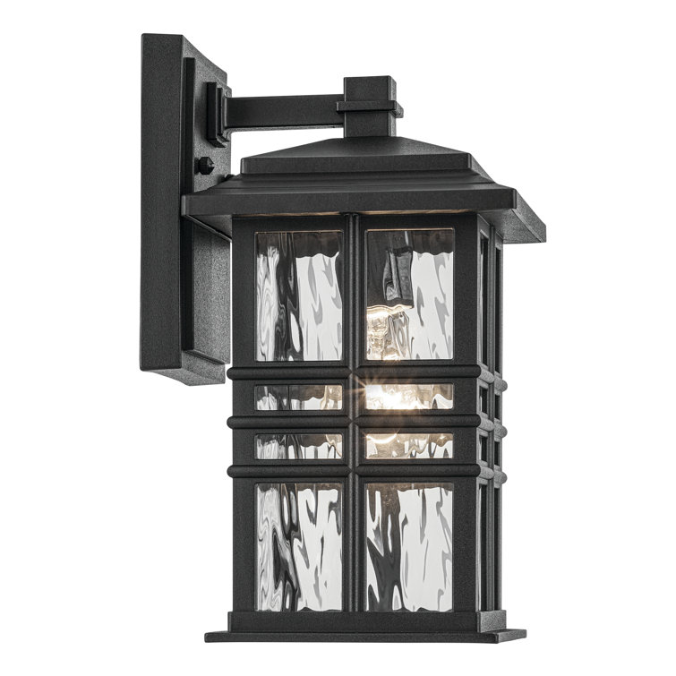 Textured Black and Clear Hammered Glass Outdoor Wall Light
