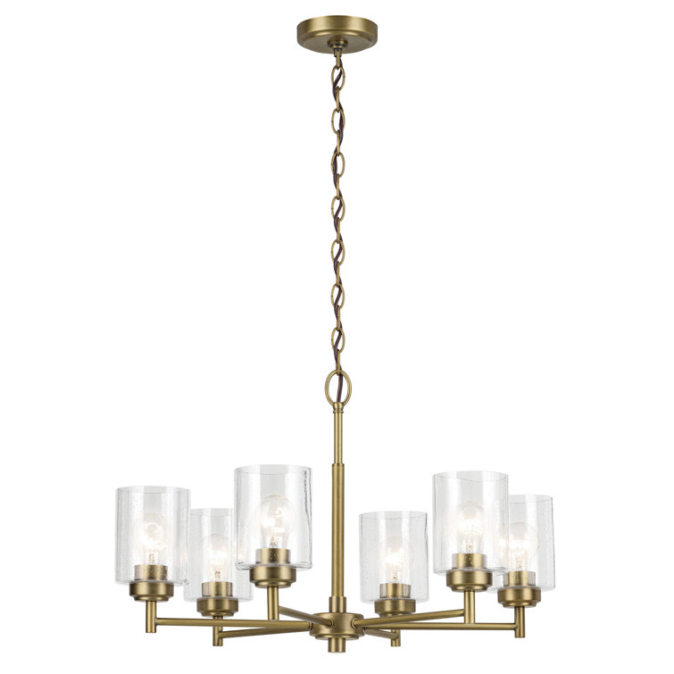 Winslow Natural Brass 6-Light Chandelier with Clear Seeded Glass