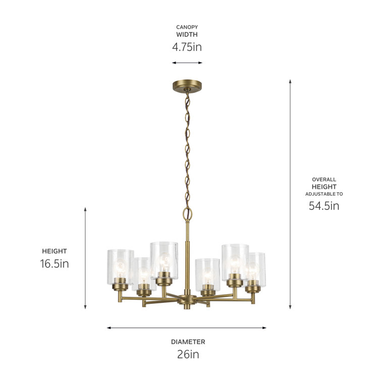 Winslow Natural Brass 6-Light Chandelier with Clear Seeded Glass
