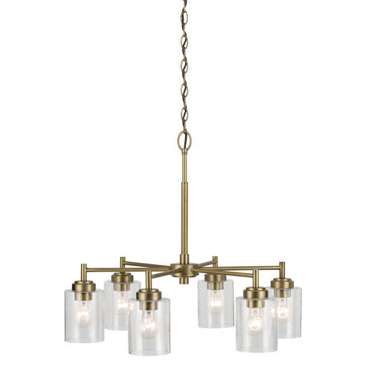 Winslow Natural Brass 6-Light Chandelier with Clear Seeded Glass