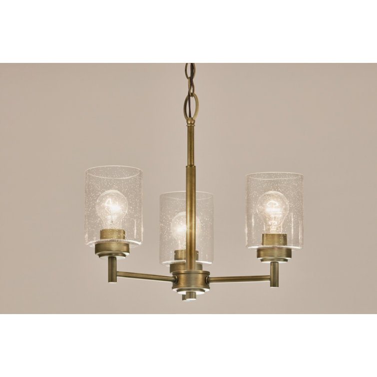 Natural Brass Mini Chandelier with Clear Seeded Glass