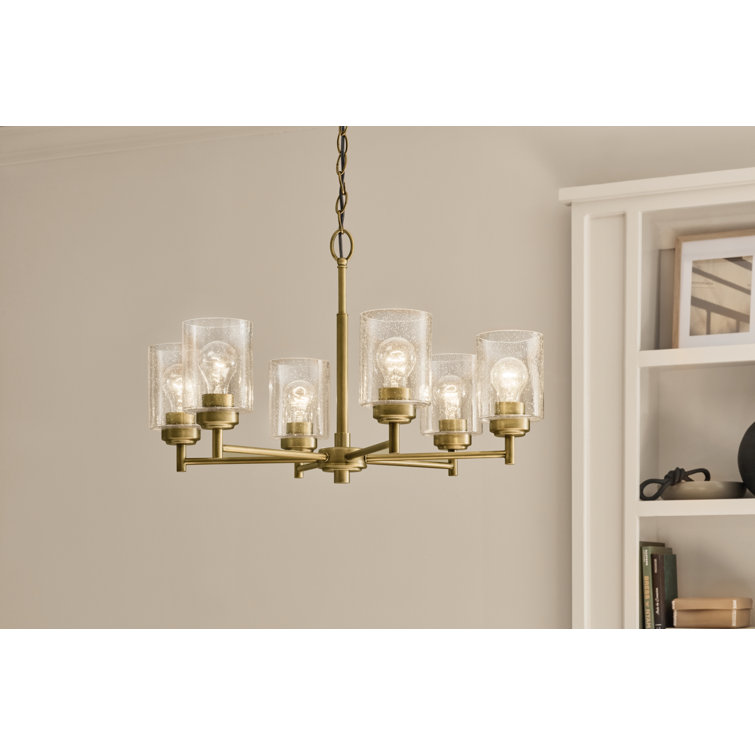 Winslow Natural Brass 6-Light Chandelier with Clear Seeded Glass