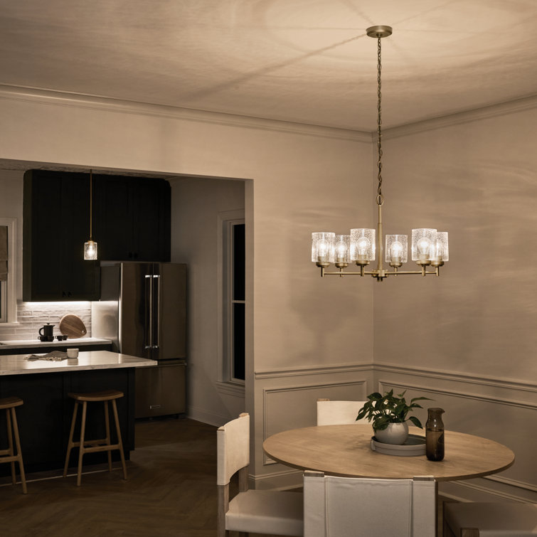 Winslow Natural Brass 6-Light Chandelier with Clear Seeded Glass