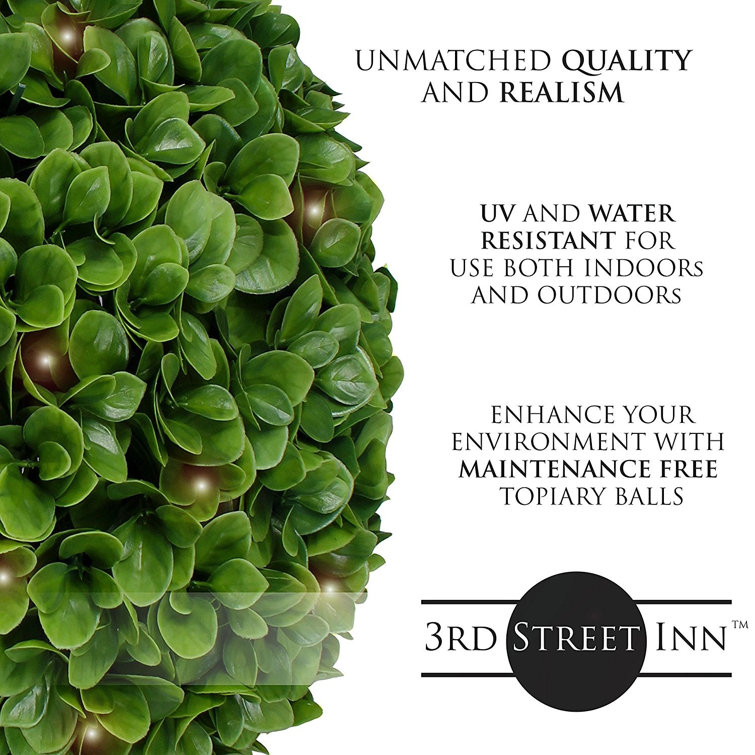 15" Green Plastic Boxwood Topiary Ball with LED Lights