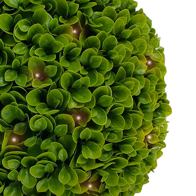 15" Green Plastic Boxwood Topiary Ball with LED Lights