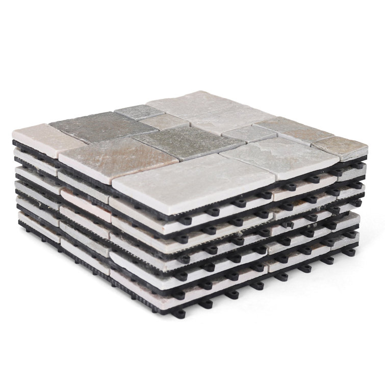Natural Slate Stone Interlocking Outdoor Deck Tiles, 12" x 12"