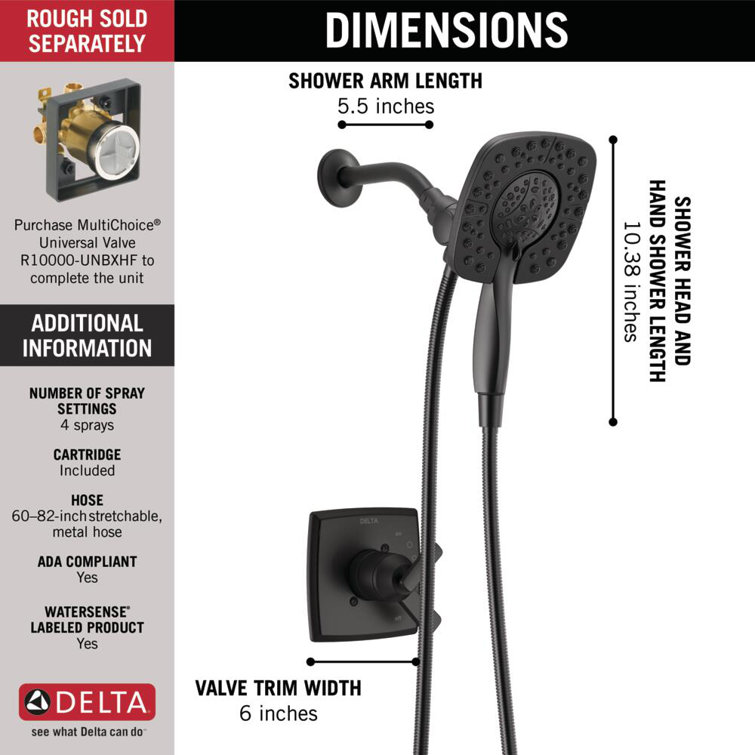 Matte Black Dual-Function Shower Trim Kit with Handheld Shower