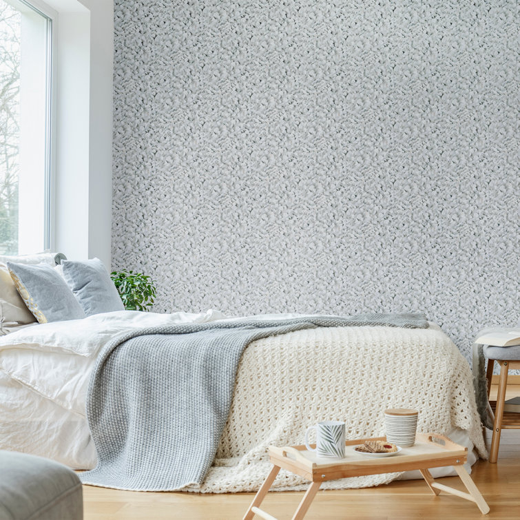 Gray Embossed 3D Floral Leaf Non-pasted Wallpaper Roll