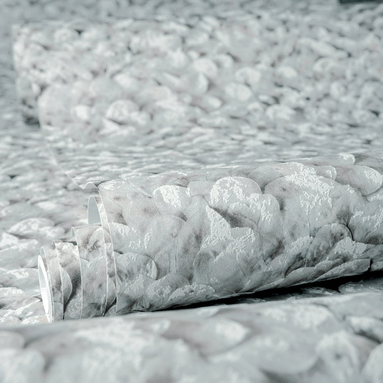 Gray Embossed 3D Floral Leaf Non-pasted Wallpaper Roll