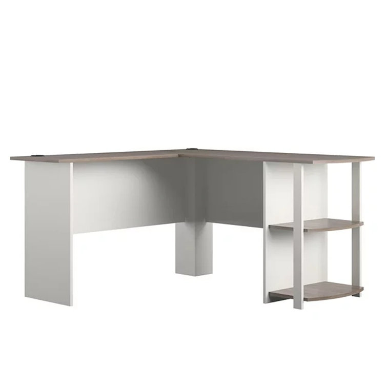White Wood L-Shaped Computer Desk with Shelves