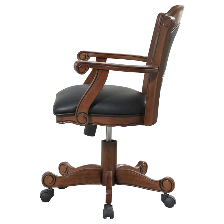 Turk Transitional Black Leatherette Wood Game Chair with Casters