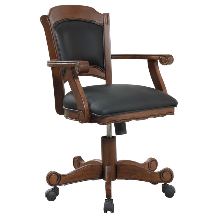 Turk Transitional Black Leatherette Wood Game Chair with Casters