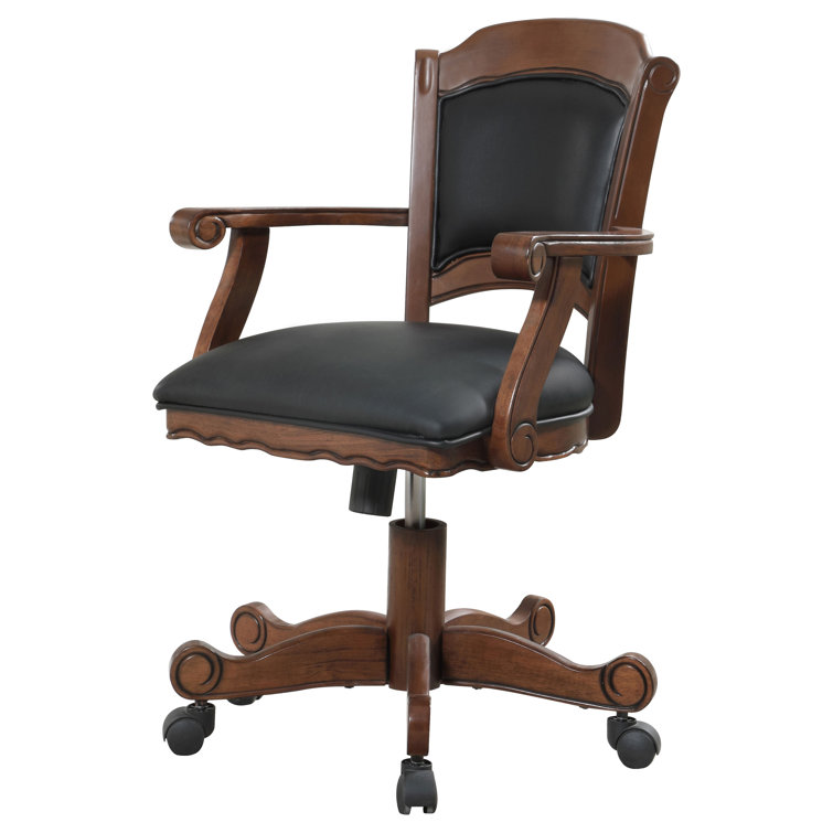 Turk Transitional Black Leatherette Wood Game Chair with Casters