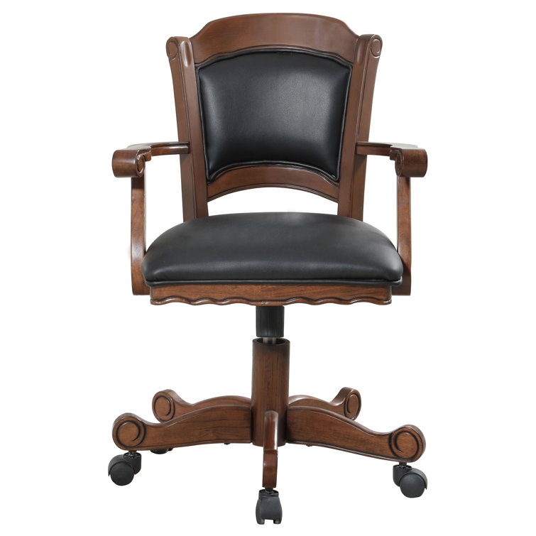 Turk Transitional Black Leatherette Wood Game Chair with Casters