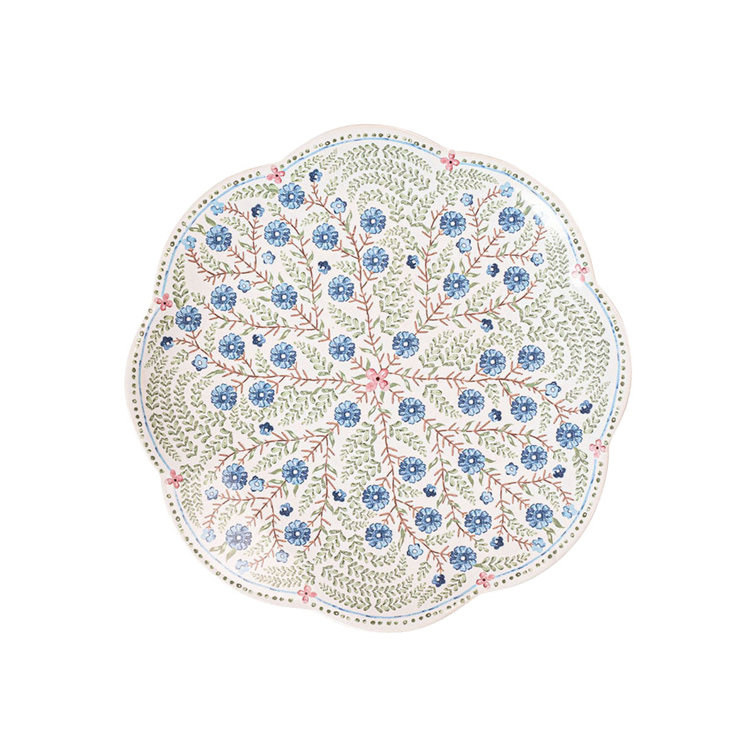 Handcrafted Blue and Pink Ceramic Scalloped Salad Plate