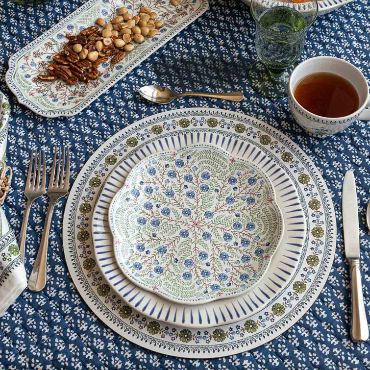 Handcrafted Blue and Pink Ceramic Scalloped Salad Plate