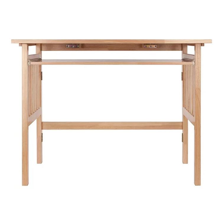 Transitional Natural Brown 40'' Foldable Wood Home Office Desk with Keyboard Tray