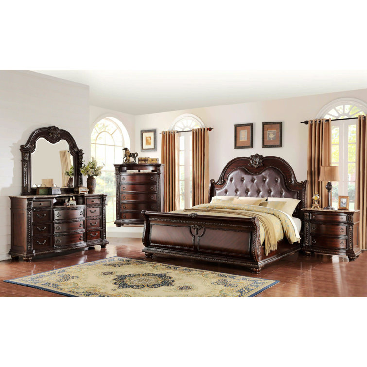 Classic Marble-Top Brown Wooden Nightstand with 3 Drawers