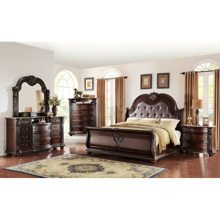 Classic Marble-Top Brown Wooden Nightstand with 3 Drawers