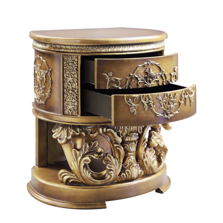 Constantine Baroque Brown & Gold 2-Drawer Nightstand