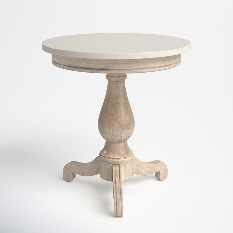 Sandalwood Beige Mahogany Pedestal End Table with Marble Top