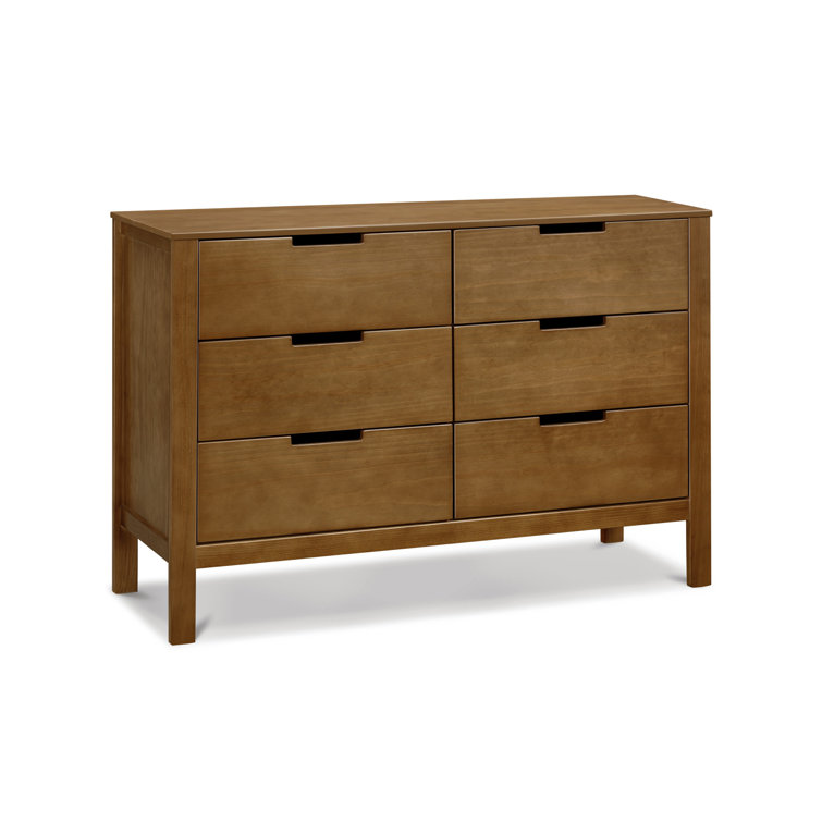 Walnut 51.25" Double Dresser with Six Drawers