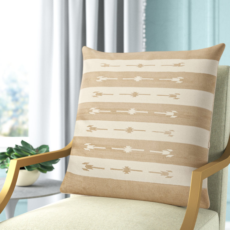 Estela Boho-Chic Taupe Striped Cotton Square Throw Pillow
